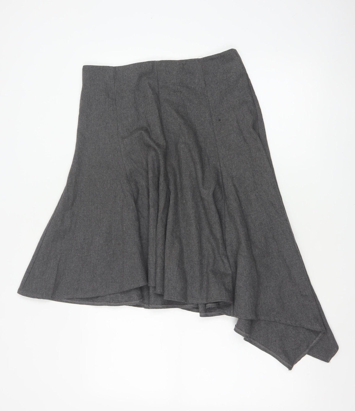 Topshop Women Grey UK 10 Asymmetric Flare Midi Wool Blend Skirt