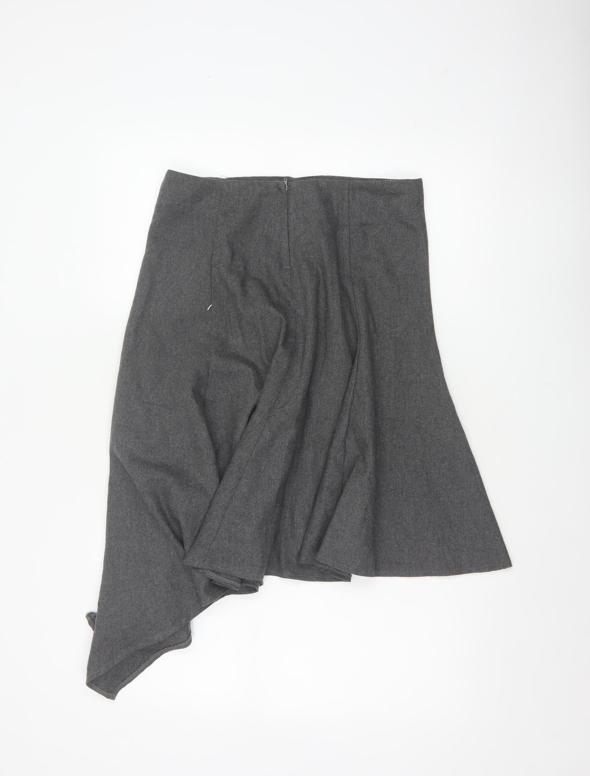 Topshop Women Grey UK 10 Asymmetric Flare Midi Wool Blend Skirt