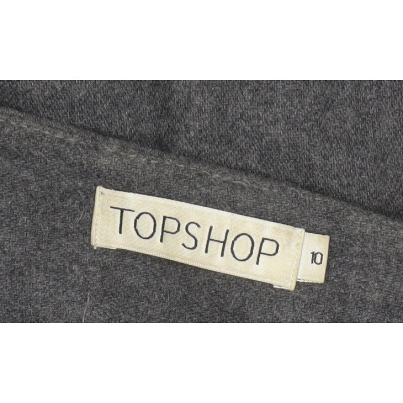 Topshop Women Grey UK 10 Asymmetric Flare Midi Wool Blend Skirt