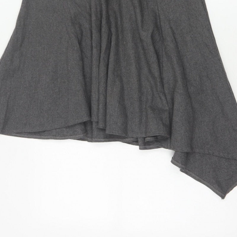 Topshop Women Grey UK 10 Asymmetric Flare Midi Wool Blend Skirt
