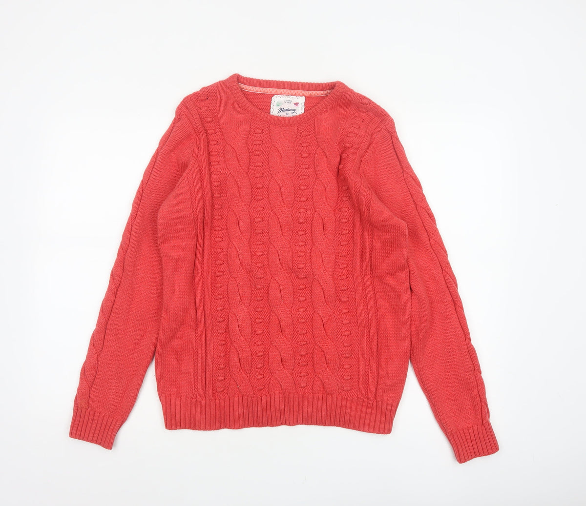 Mantaray Women Coral Pink Size 14 Cable-Knit Crew Neck Cotton Jumper