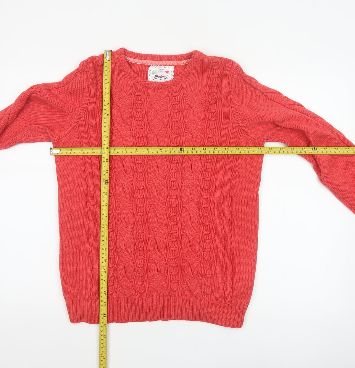 Mantaray Women Coral Pink Size 14 Cable-Knit Crew Neck Cotton Jumper