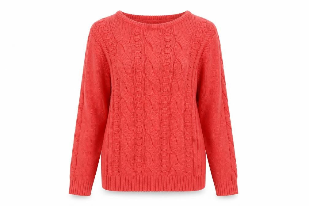 Mantaray Women Coral Pink Size 14 Cable-Knit Crew Neck Cotton Jumper