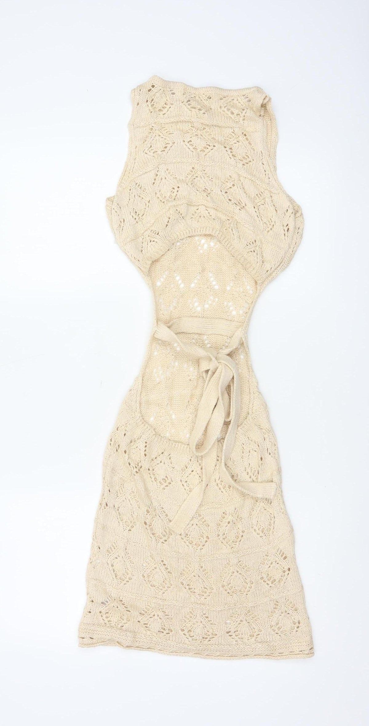 Miss Selfridge Women Beige S Long Knit Sheath Bohemian Dress