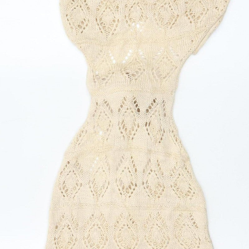 Miss Selfridge Women Beige S Long Knit Sheath Bohemian Dress