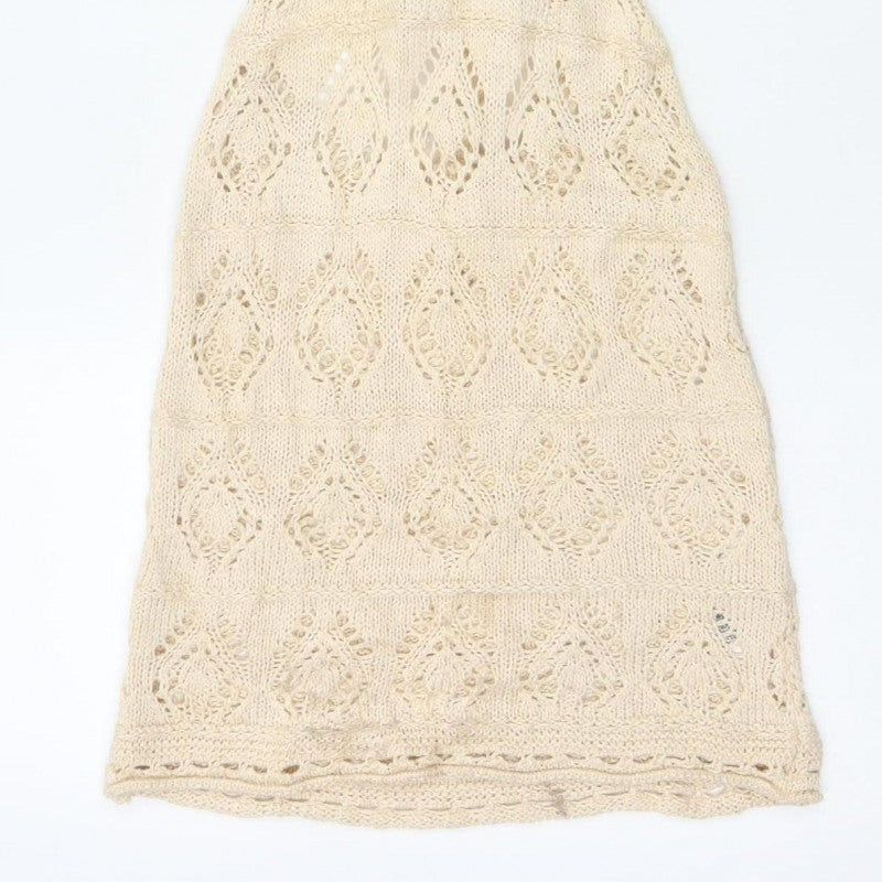 Miss Selfridge Women Beige S Long Knit Sheath Bohemian Dress