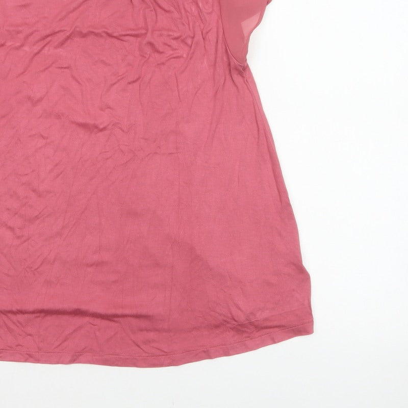 Next Women Pink UK 10 Flutter Sleeve Tie Back Jersey Blouse