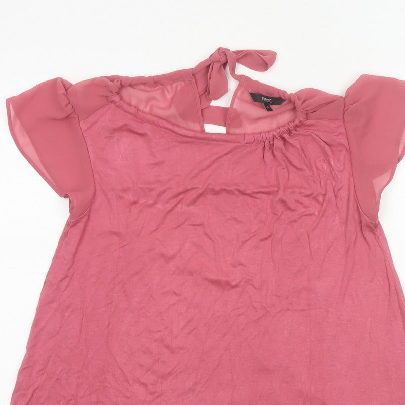 Next Women Pink UK 10 Flutter Sleeve Tie Back Jersey Blouse