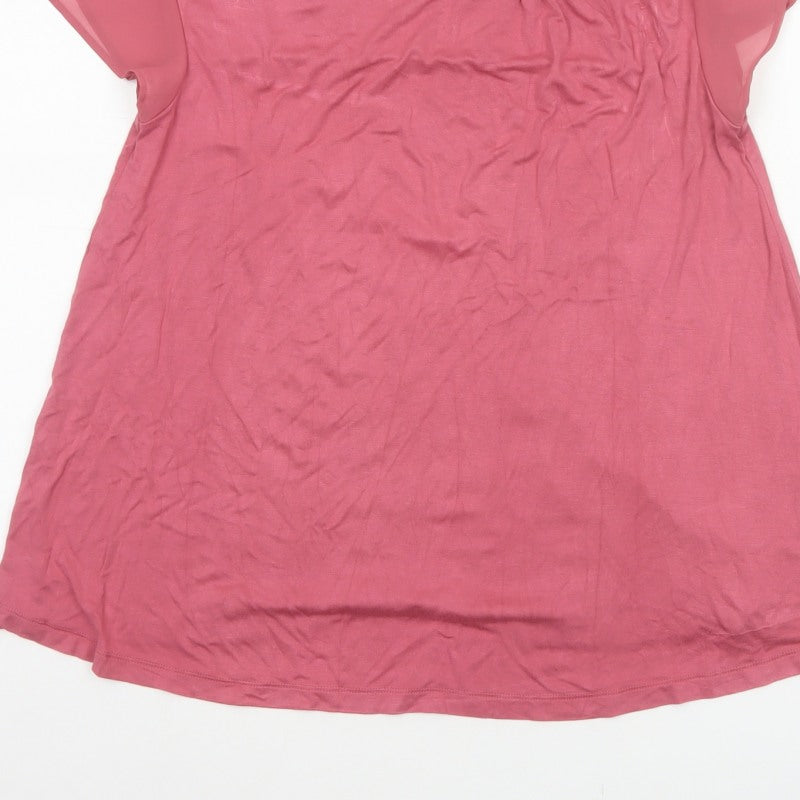 Next Women Pink UK 10 Flutter Sleeve Tie Back Jersey Blouse