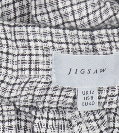 Jigsaw Women Black White Check Elastic Waist Trousers UK 12