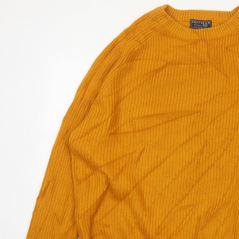 F&F Men’s Orange 3XL Chunky Knit Crew Neck Pullover Jumper