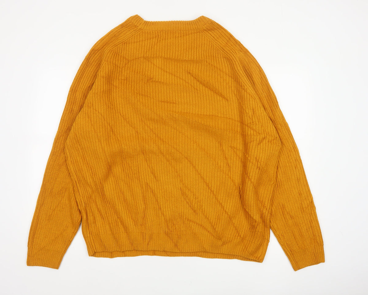 F&F Men’s Orange 3XL Chunky Knit Crew Neck Pullover Jumper