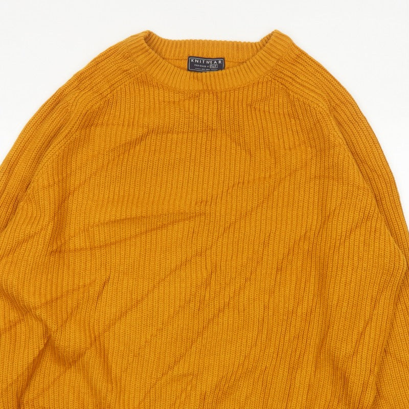 F&F Men’s Orange 3XL Chunky Knit Crew Neck Pullover Jumper