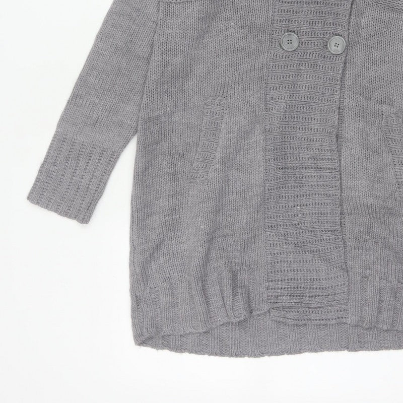H&M Women Grey M Chunky Knit Button Cowl Neck Cardigan