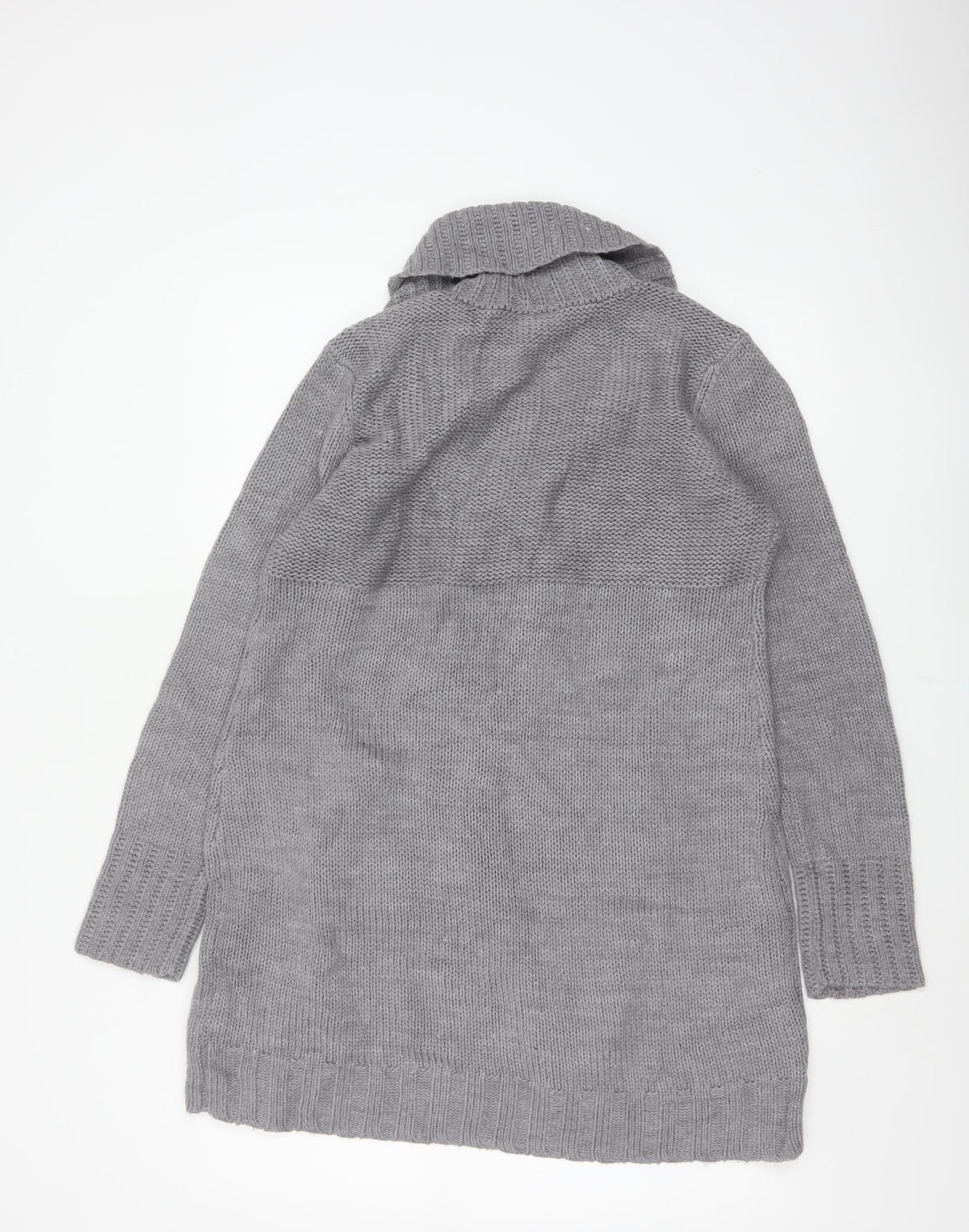 H&M Women Grey M Chunky Knit Button Cowl Neck Cardigan