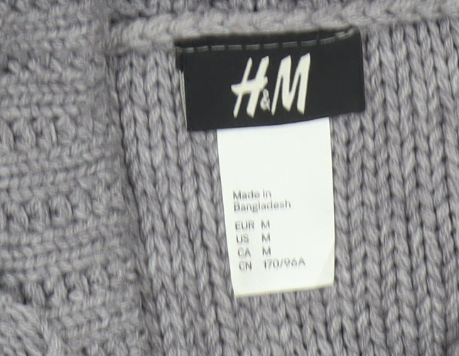 H&M Women Grey M Chunky Knit Button Cowl Neck Cardigan