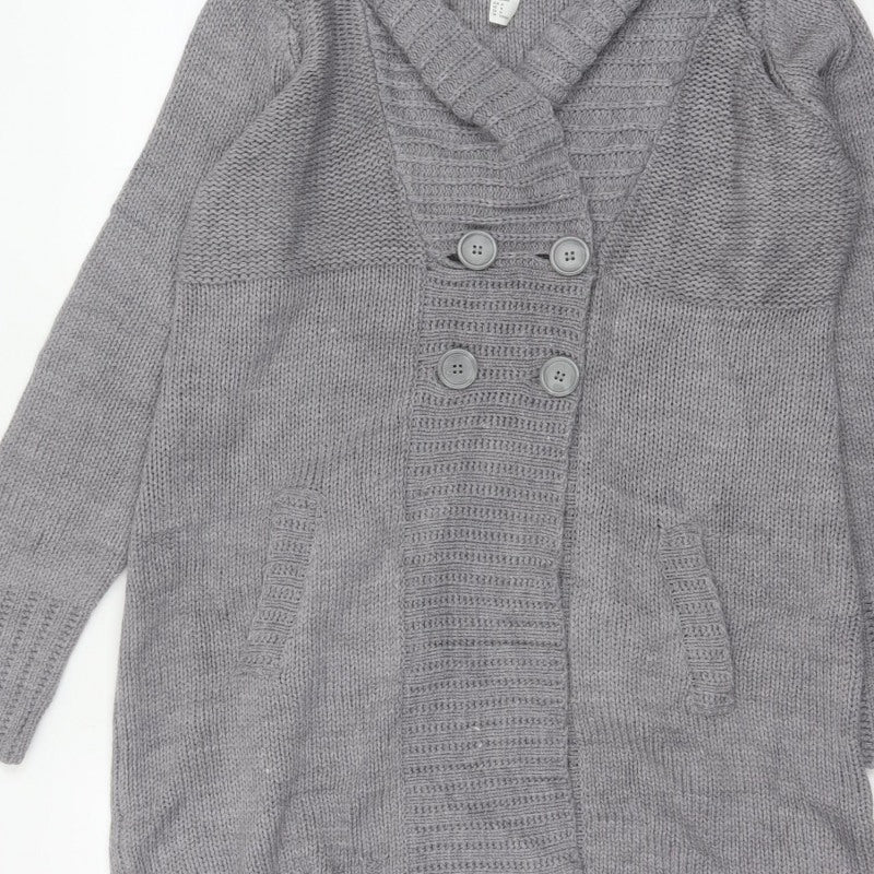H&M Women Grey M Chunky Knit Button Cowl Neck Cardigan