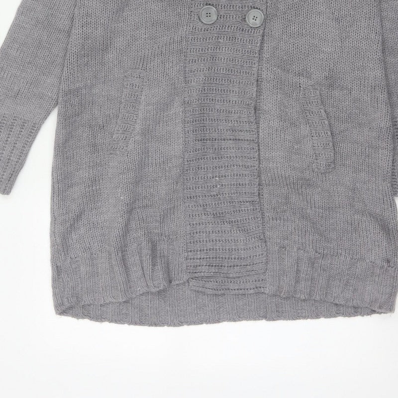H&M Women Grey M Chunky Knit Button Cowl Neck Cardigan