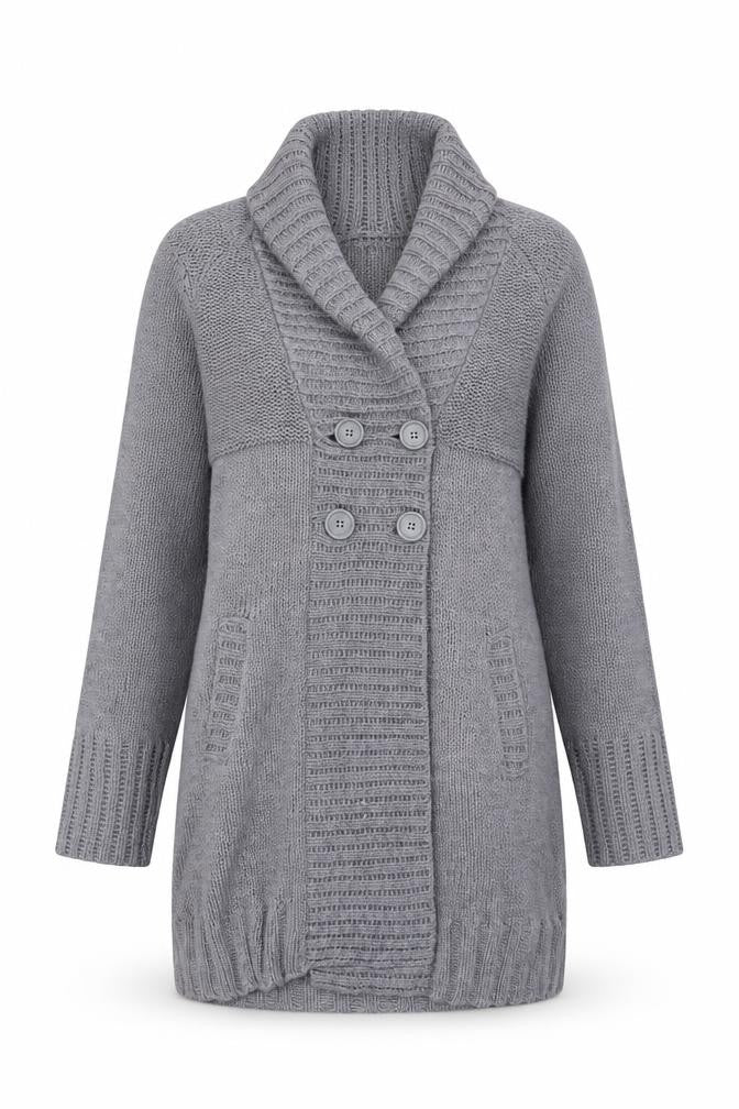 H&M Women Grey M Chunky Knit Button Cowl Neck Cardigan
