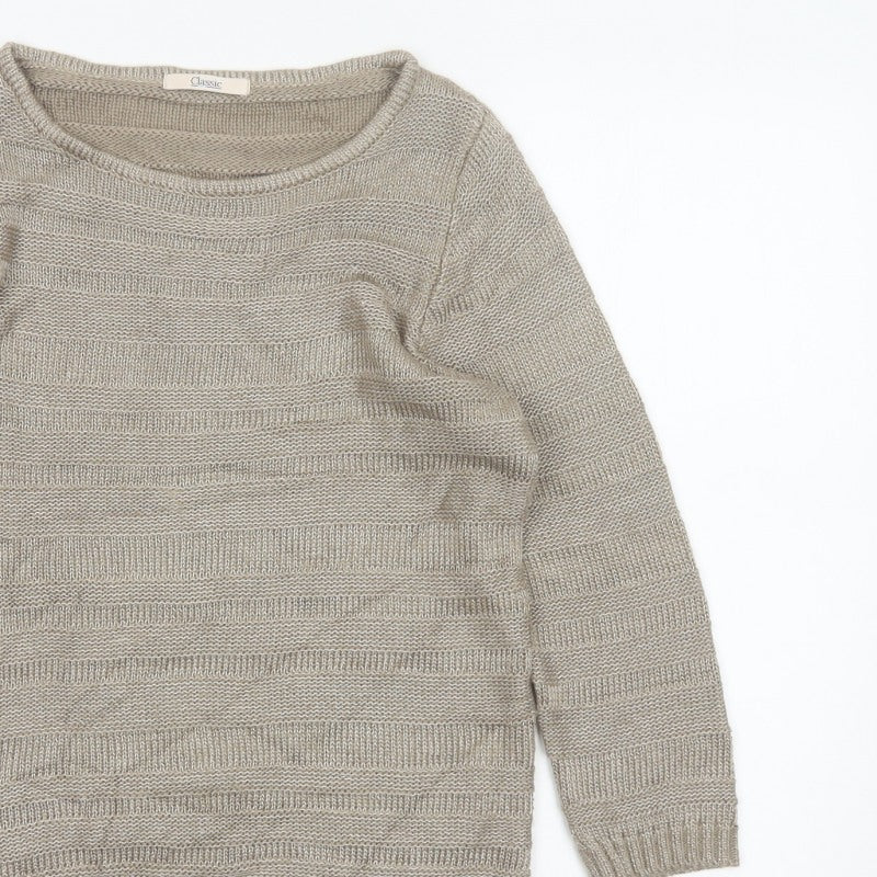 Marks & Spencer Women's Beige Size 10 Striped Knit Pullover Jumper