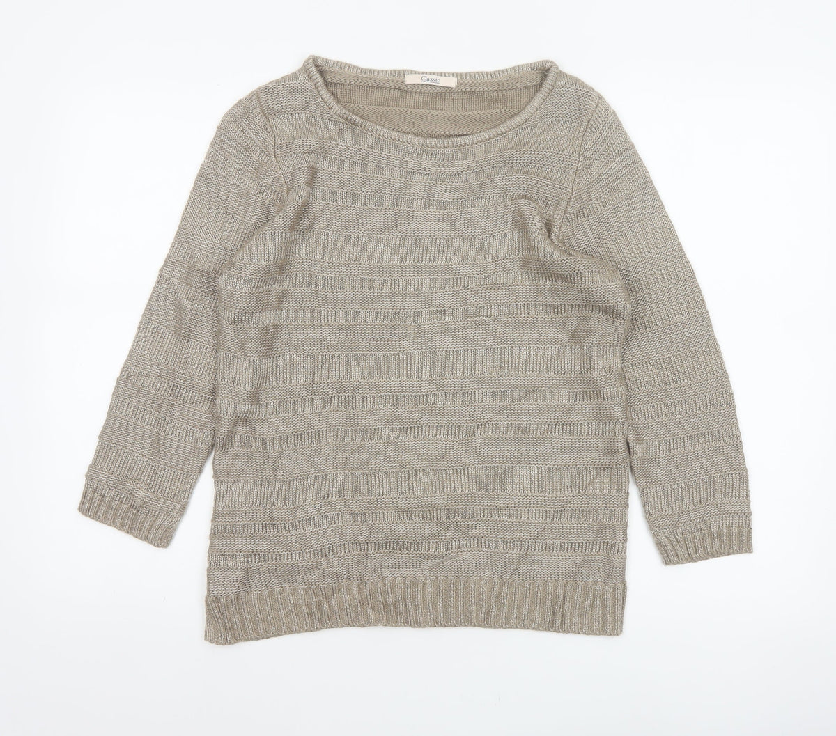 Marks & Spencer Women's Beige Size 10 Striped Knit Pullover Jumper