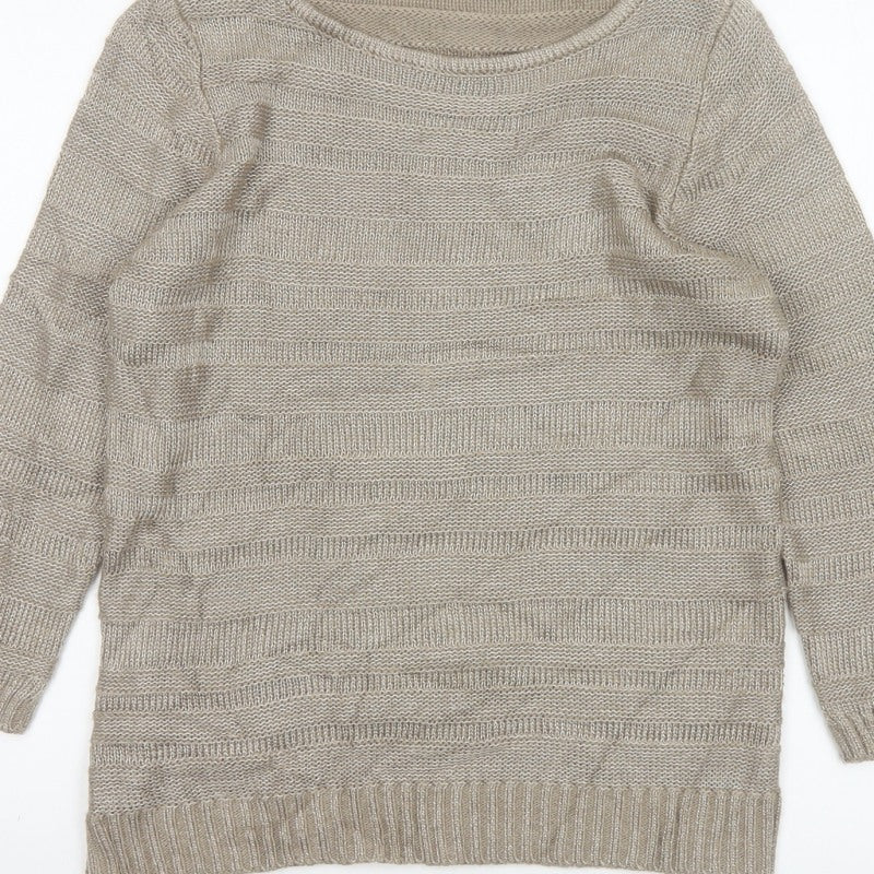 Marks & Spencer Women's Beige Size 10 Striped Knit Pullover Jumper