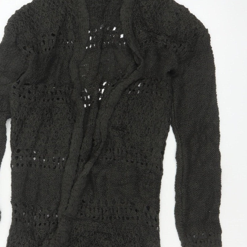 Sun & Shadow Women’s Black XS Open Knit Fringe Long Cardigan