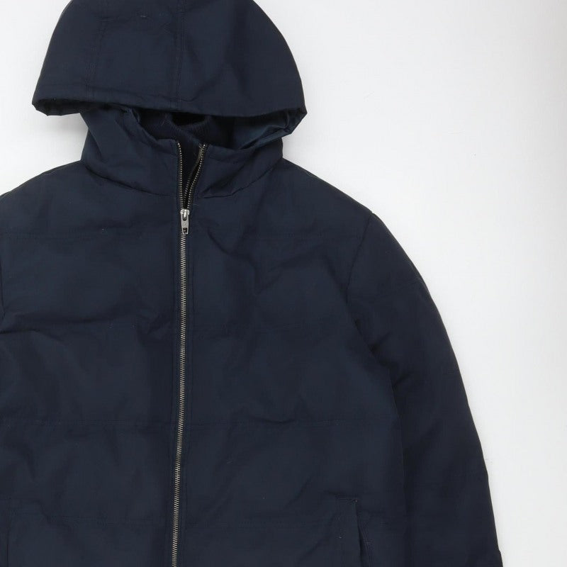 French Connection Men Blue M Puffer Jacket Hooded Insulated Full Zip