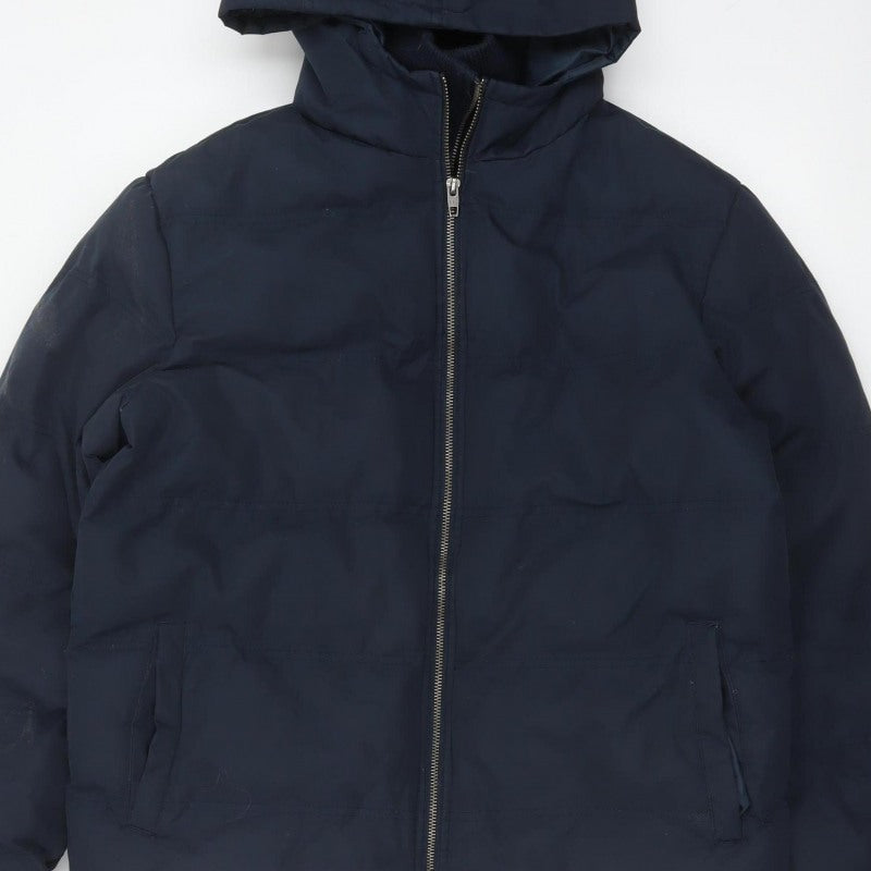 French Connection Men Blue M Puffer Jacket Hooded Insulated Full Zip