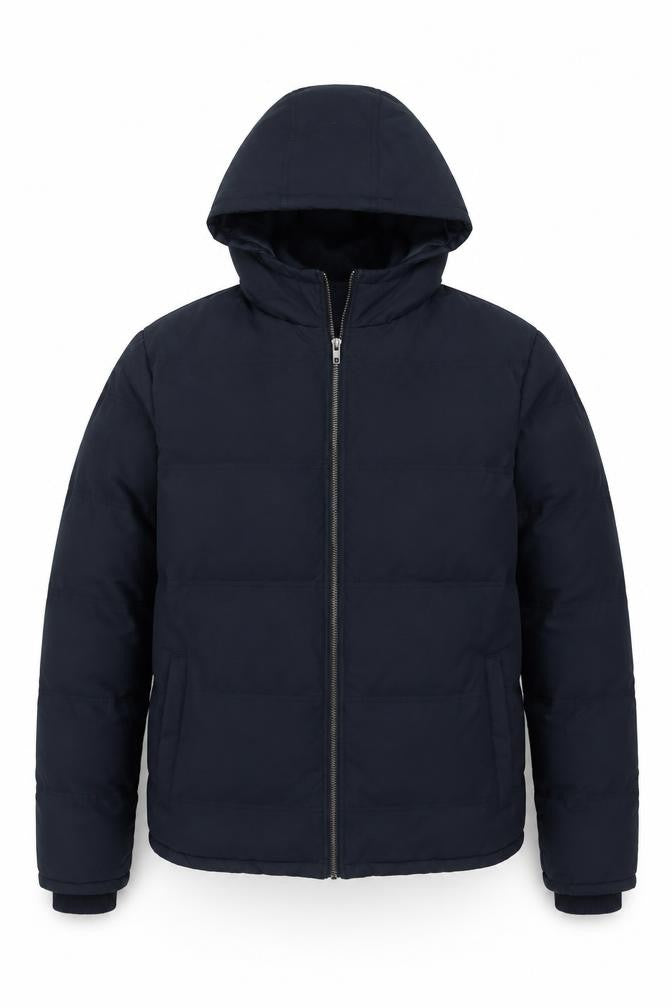 French Connection Men Blue M Puffer Jacket Hooded Insulated Full Zip