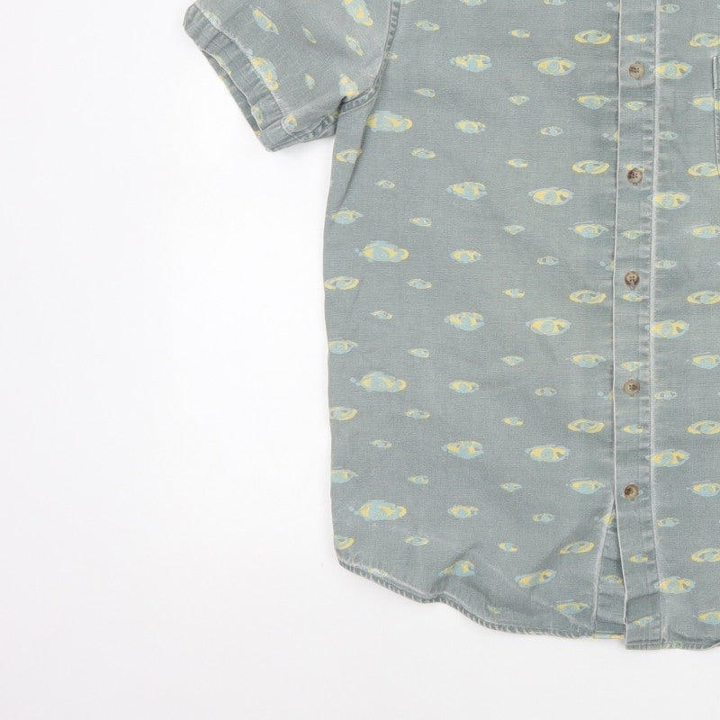 Hula Mont Men’s Blue Fish Print Short Sleeve Button-Up Shirt L