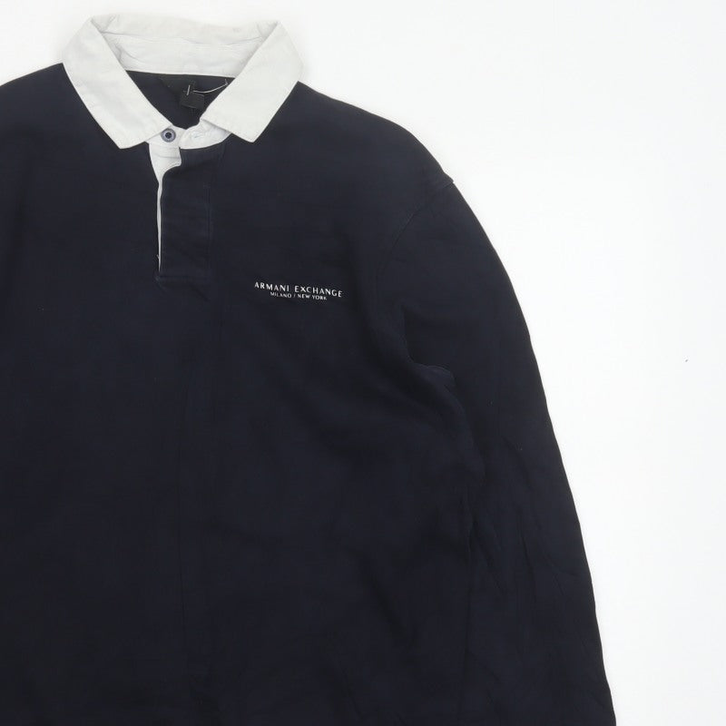 Armani Exchange Men’s Blue Long Sleeve Logo Polo Shirt M