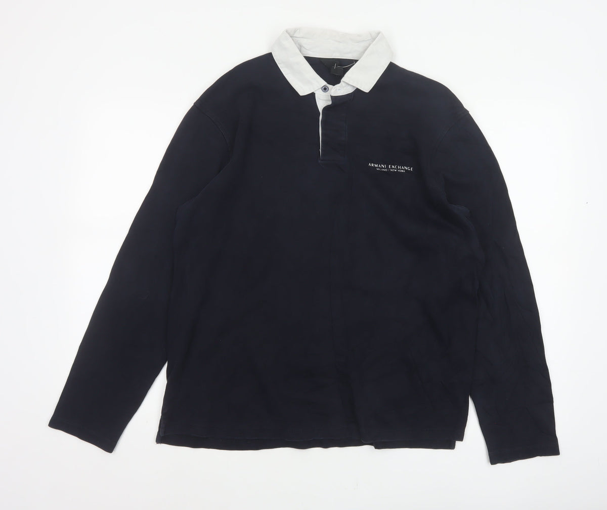Armani Exchange Men’s Blue Long Sleeve Logo Polo Shirt M