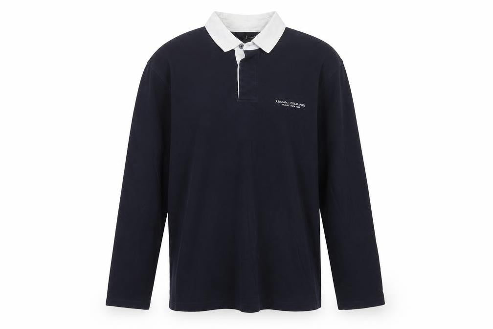 Armani Exchange Men’s Blue Long Sleeve Logo Polo Shirt M