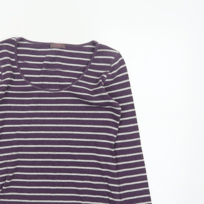 Wrap Women’s Purple Grey Striped Jersey Scoop Neck Top UK 10