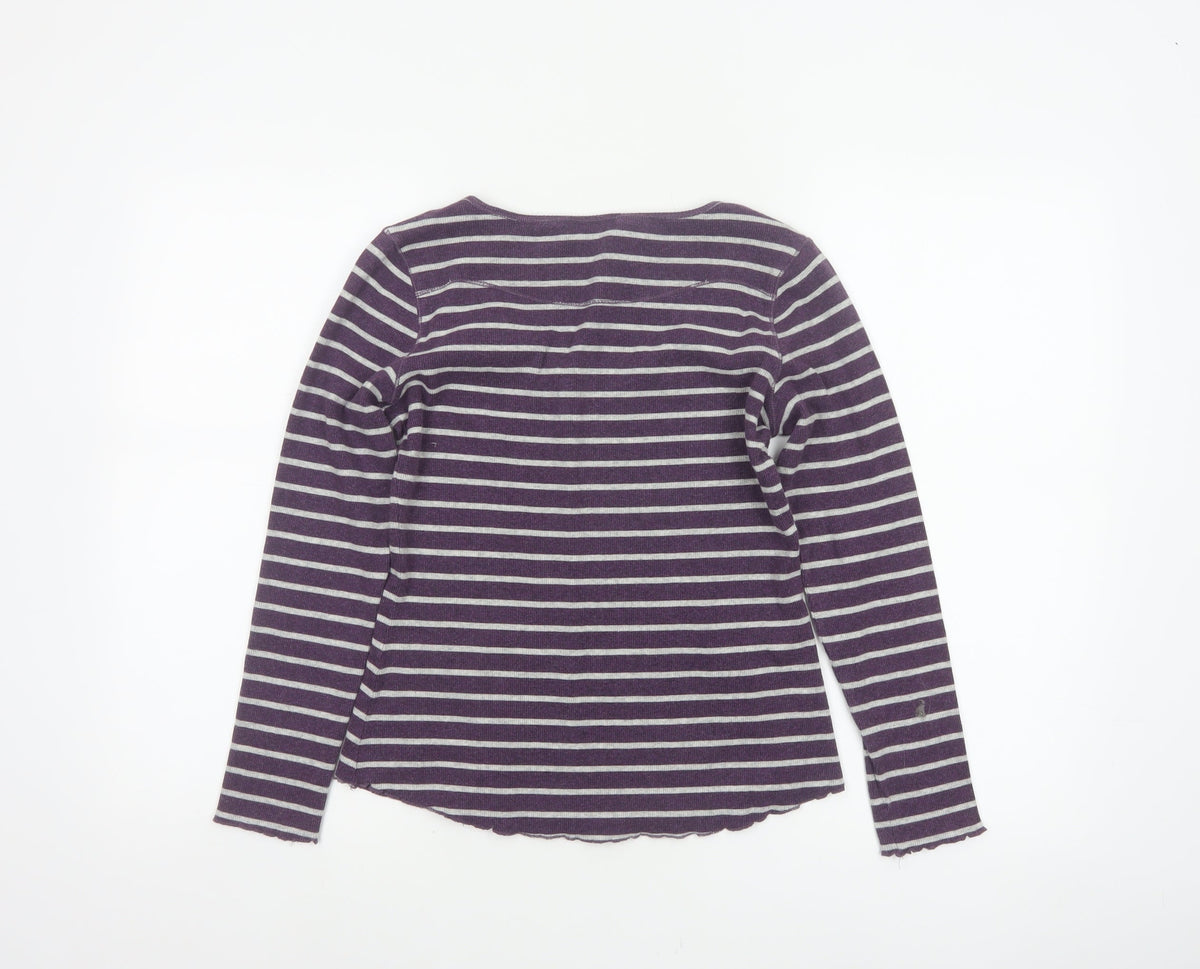 Wrap Women’s Purple Grey Striped Jersey Scoop Neck Top UK 10