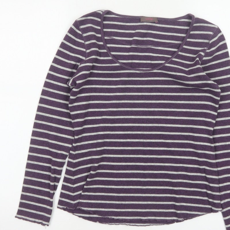 Wrap Women’s Purple Grey Striped Jersey Scoop Neck Top UK 10