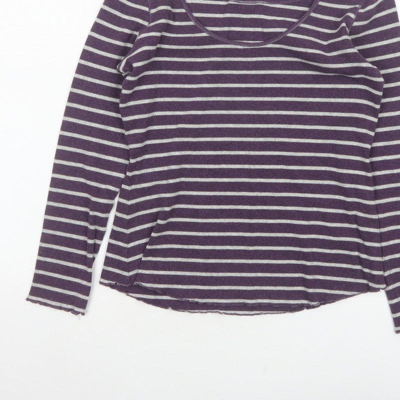Wrap Women’s Purple Grey Striped Jersey Scoop Neck Top UK 10