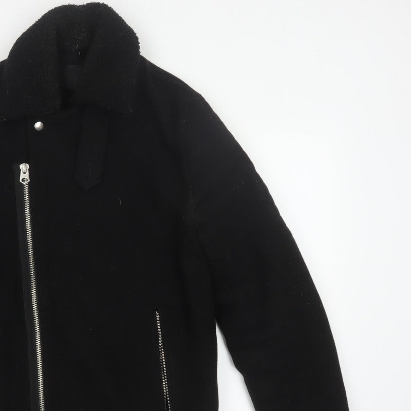 ASOS Men’s Black Small Wool Blend Bomber Jacket Sherpa Collar