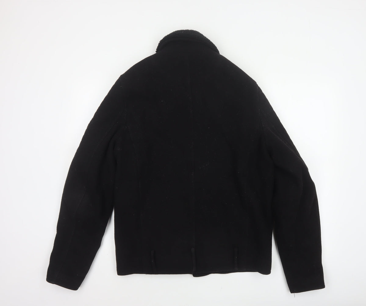 ASOS Men’s Black Small Wool Blend Bomber Jacket Sherpa Collar