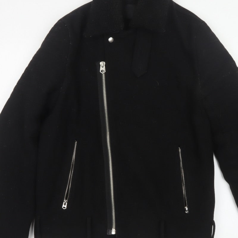 ASOS Men’s Black Small Wool Blend Bomber Jacket Sherpa Collar