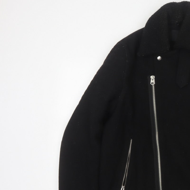 ASOS Men’s Black Small Wool Blend Bomber Jacket Sherpa Collar