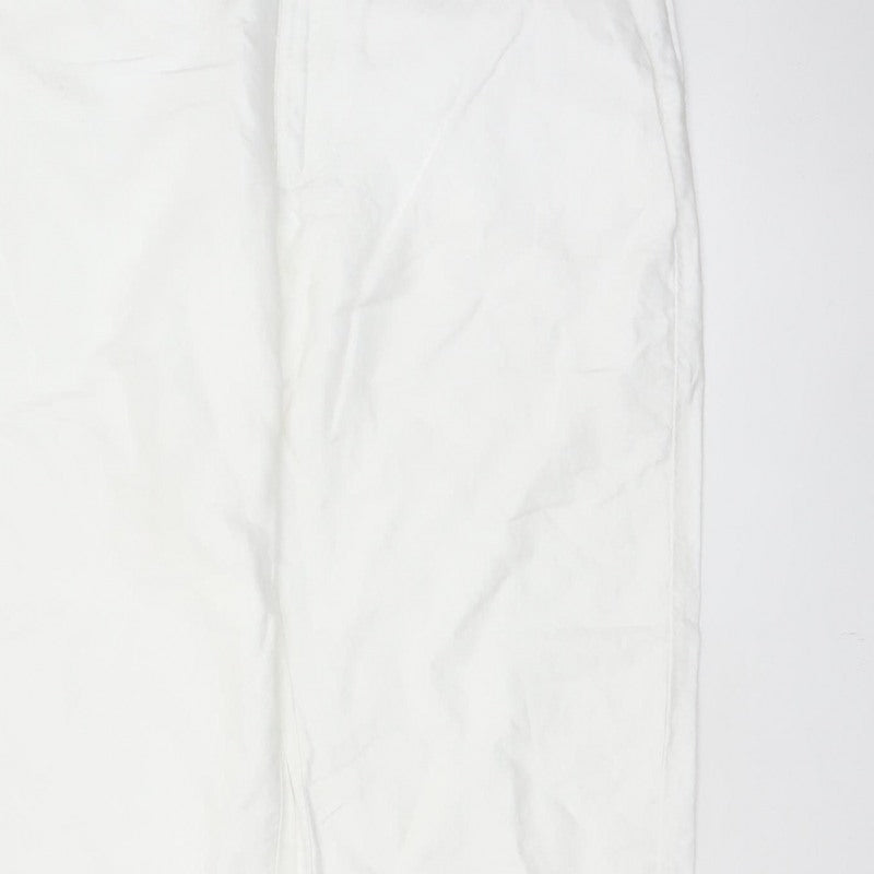 M&S Womens White Linen Cotton Chino Trousers 36in Waist 31in Leg