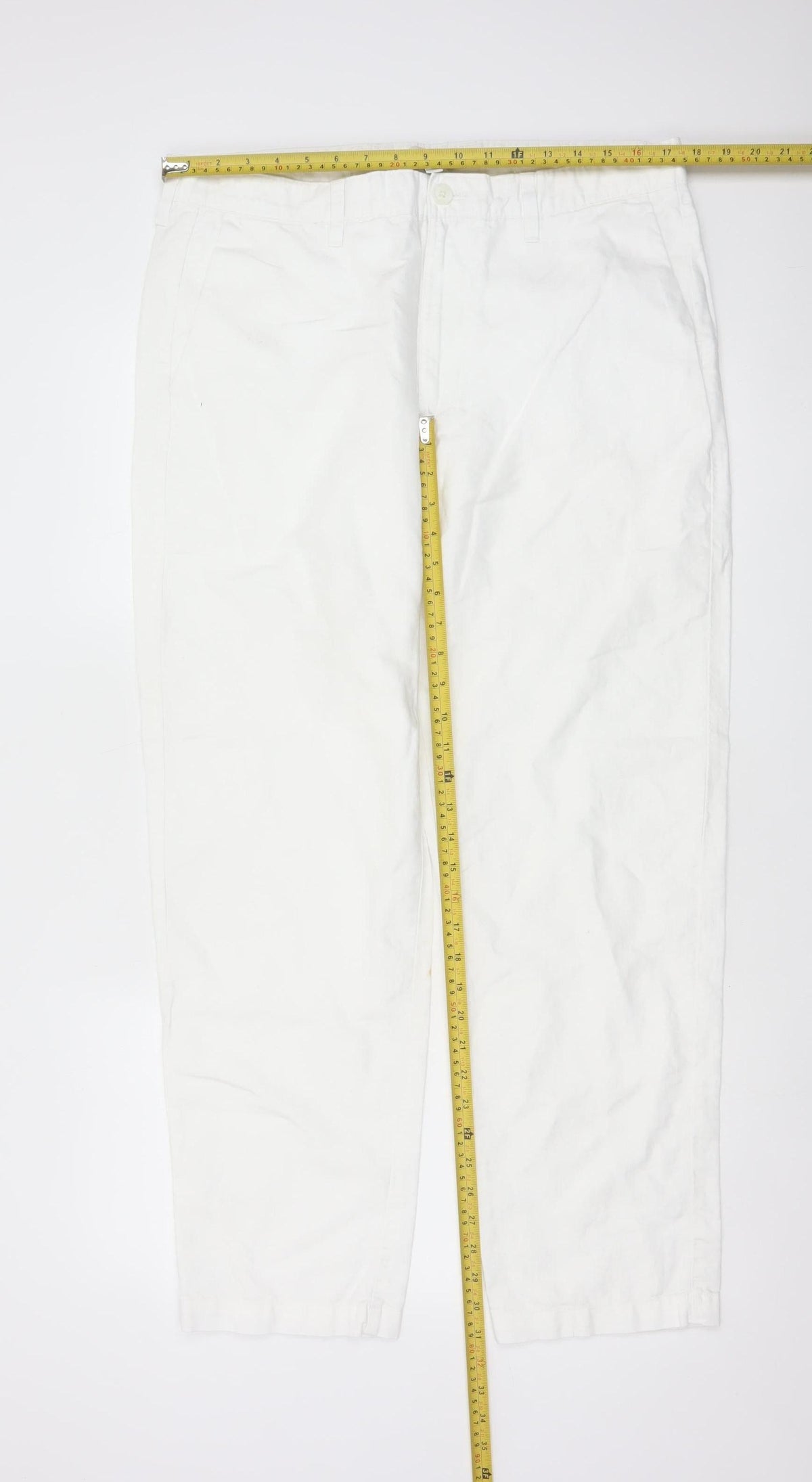 M&S Womens White Linen Cotton Chino Trousers 36in Waist 31in Leg