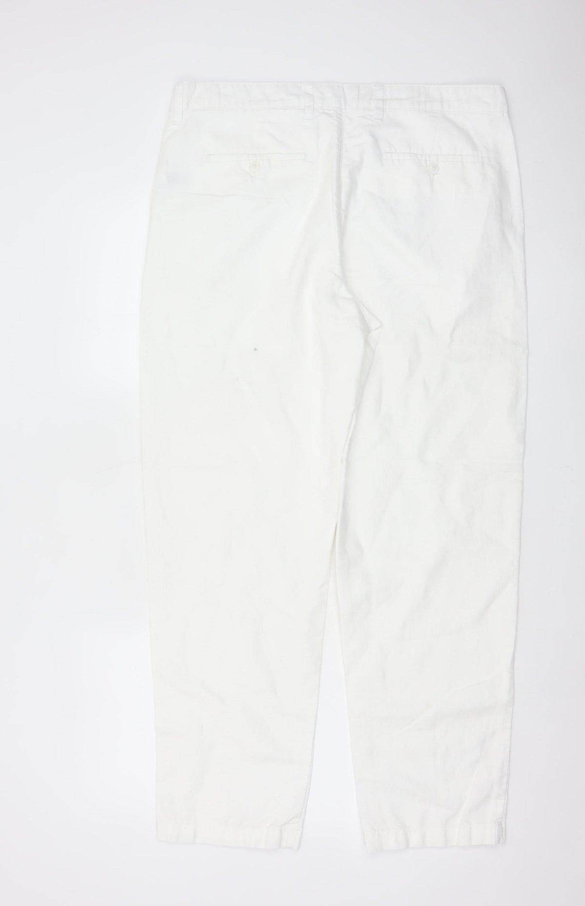M&S Womens White Linen Cotton Chino Trousers 36in Waist 31in Leg