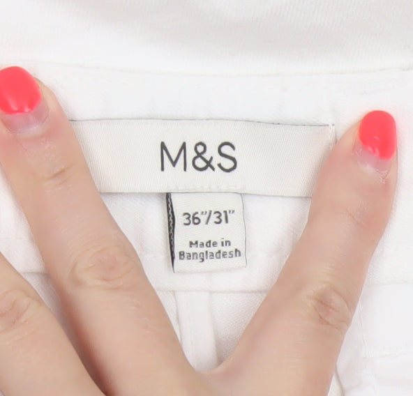 M&S Womens White Linen Cotton Chino Trousers 36in Waist 31in Leg