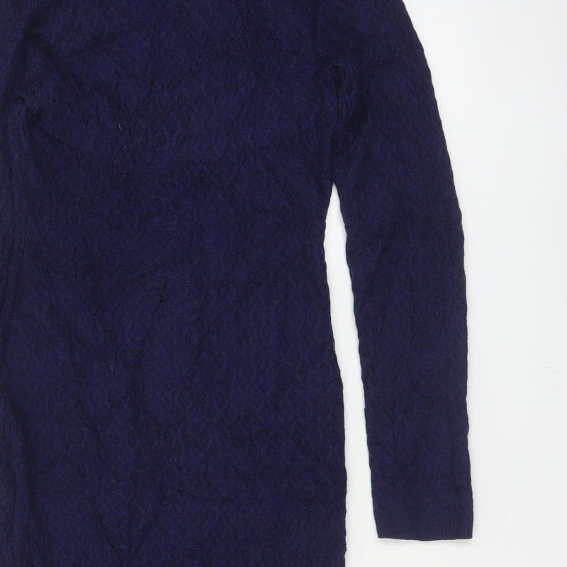 Karen Millen Women Blue S Wool Knit Midi Jumper Dress Long Sleeve