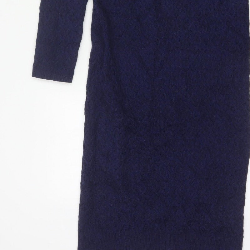 Karen Millen Women Blue S Wool Knit Midi Jumper Dress Long Sleeve