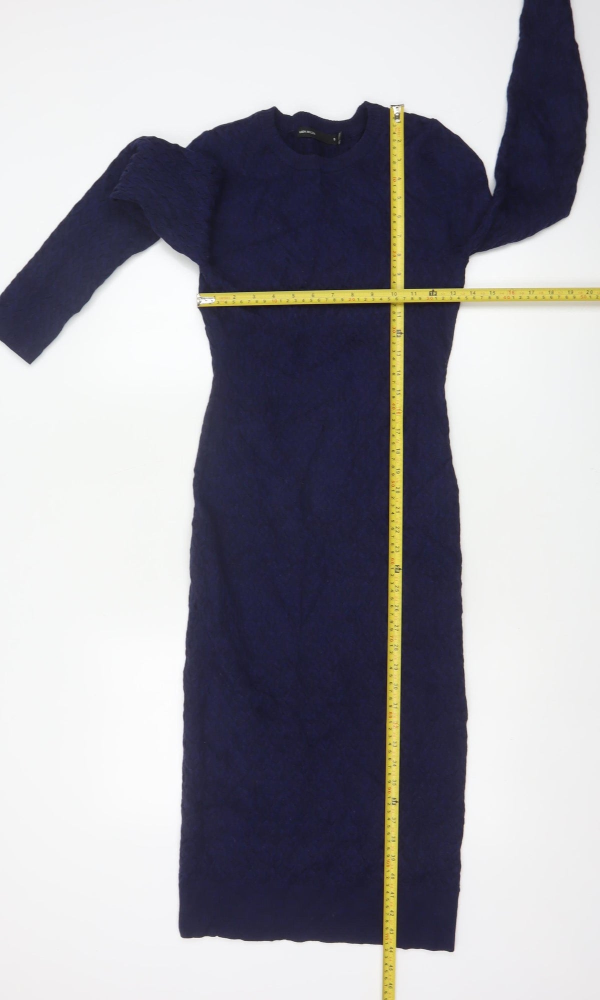 Karen Millen Women Blue S Wool Knit Midi Jumper Dress Long Sleeve