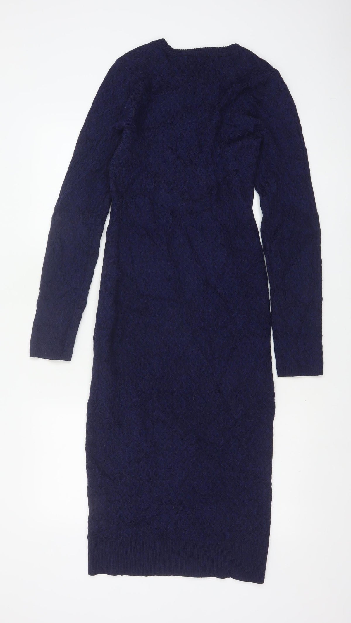 Karen Millen Women Blue S Wool Knit Midi Jumper Dress Long Sleeve